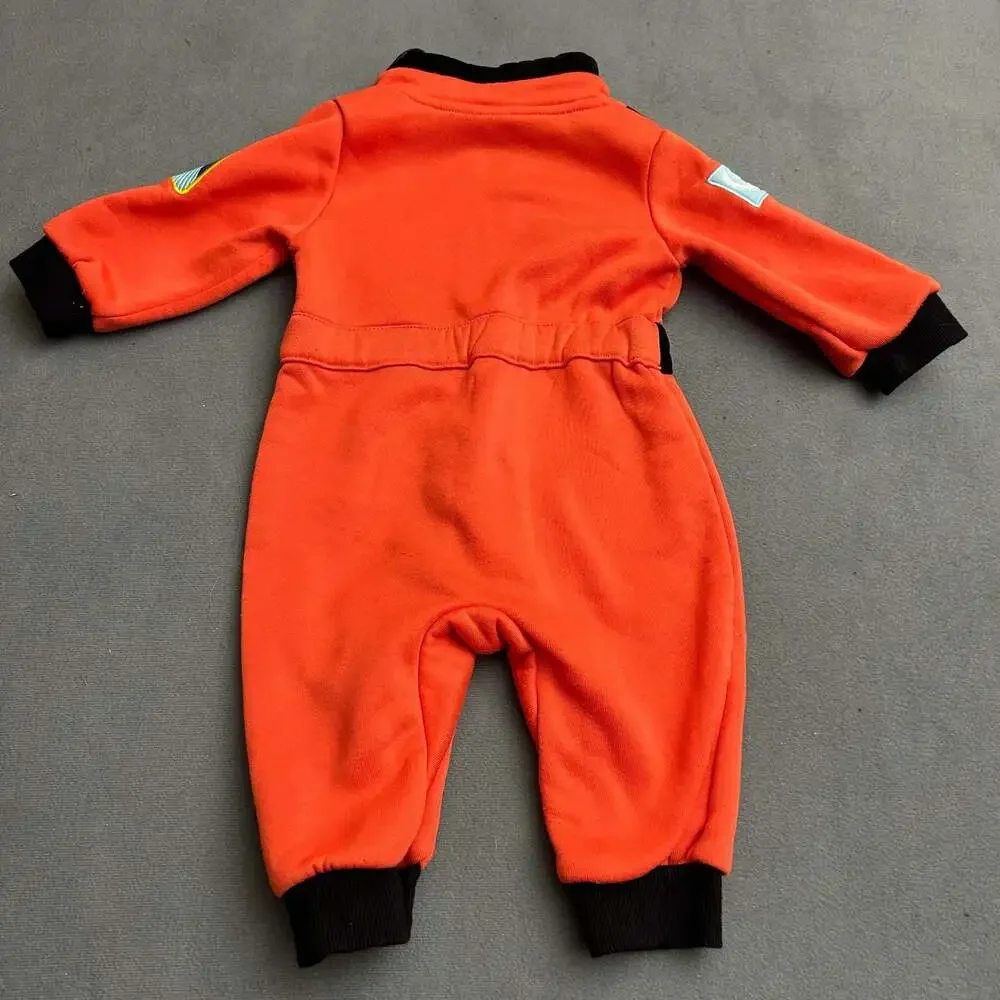 Baby Infant Orange Astronaut Space Suit Fleece Jumpsuit Costume Romper